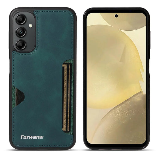 FORWENW F5 Series For Samsung Galaxy S24 Case Leather+TPU Phone Cover with Card Holder - Green - 1