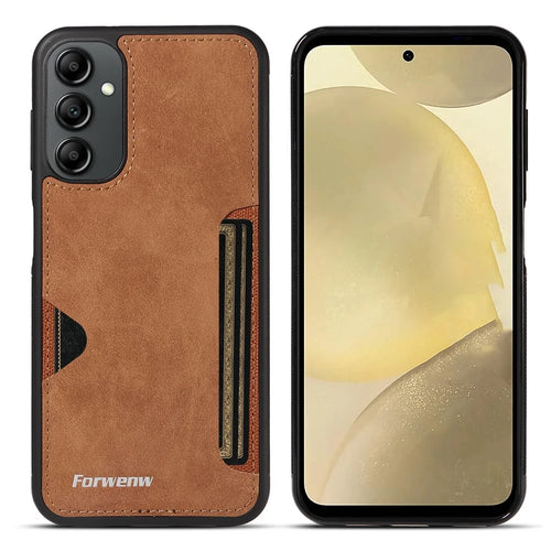 FORWENW F5 Series For Samsung Galaxy S24+ Cell Phone Case Anti-scratch Leather+TPU Card Holder Cover - Brown - 1
