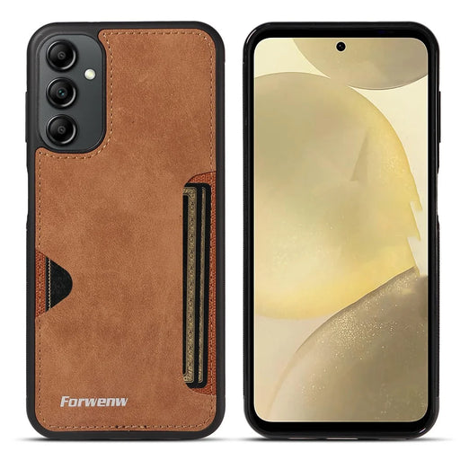 FORWENW F5 Series For Samsung Galaxy S24+ Cell Phone Case Anti-scratch Leather+TPU Card Holder Cover - Brown - 1