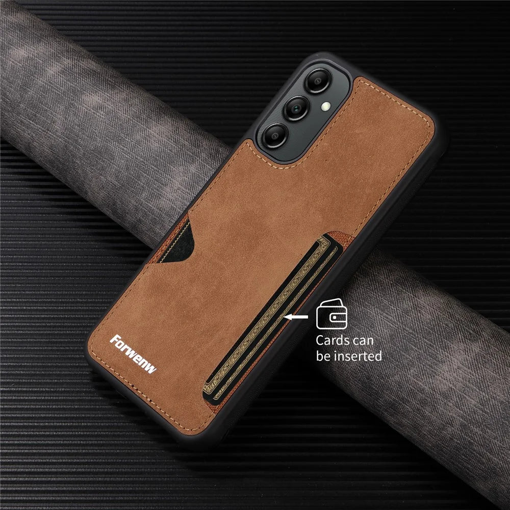 FORWENW F5 Series For Samsung Galaxy S24+ Cell Phone Case Anti-scratch Leather+TPU Card Holder Cover - Brown - 6