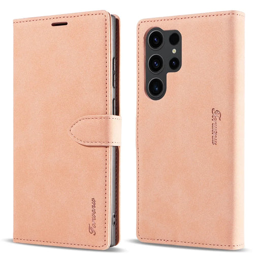 FORWENW F1 Series For Samsung Galaxy S24 Ultra Cell Phone Cover Flip Leather Wallet Stand Case - Rose Gold - 1