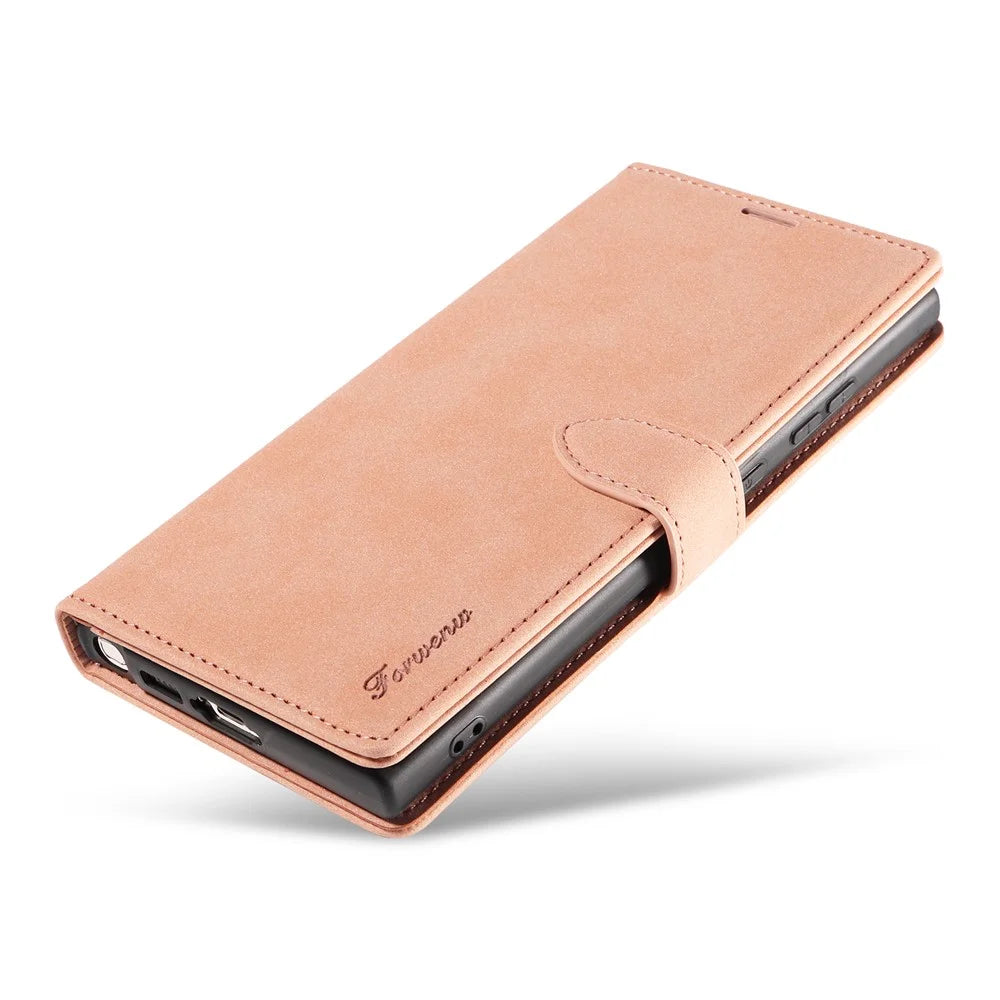 FORWENW F1 Series For Samsung Galaxy S24 Ultra Cell Phone Cover Flip Leather Wallet Stand Case - Rose Gold - 4