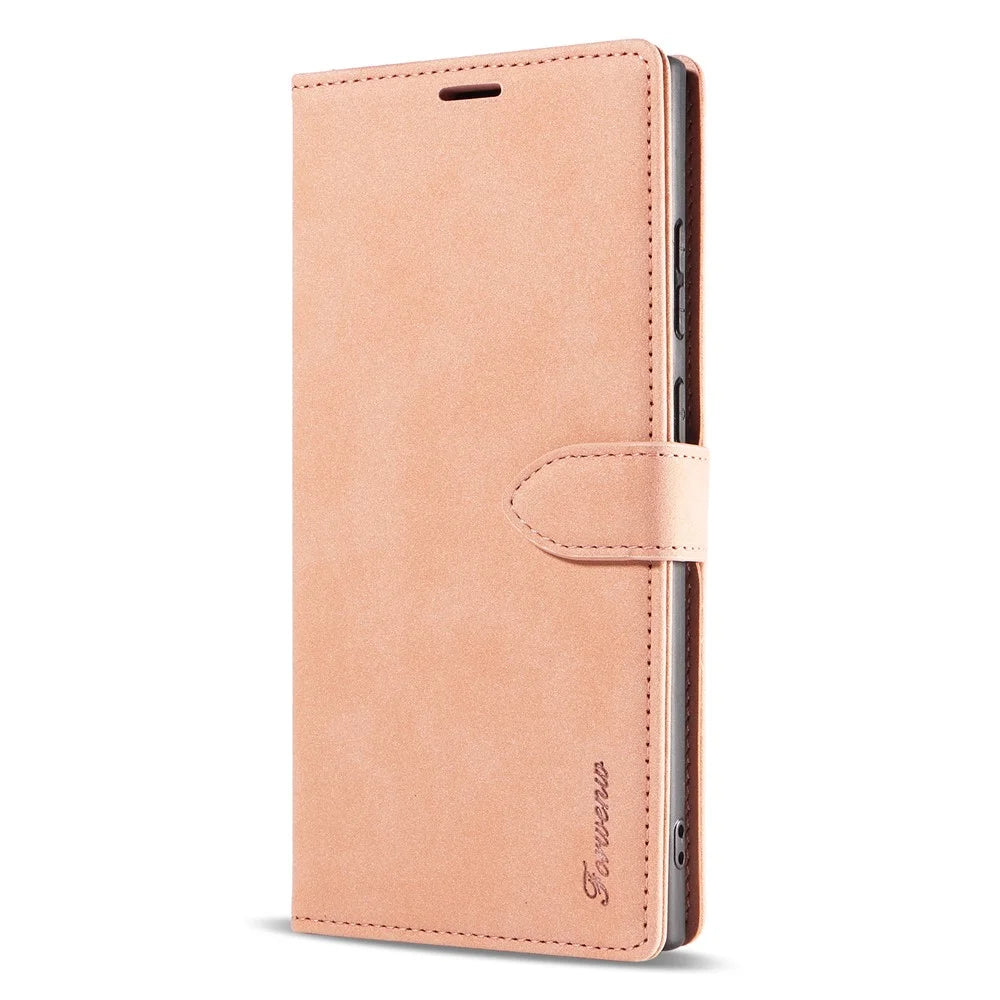 FORWENW F1 Series For Samsung Galaxy S24 Ultra Cell Phone Cover Flip Leather Wallet Stand Case - Rose Gold - 6