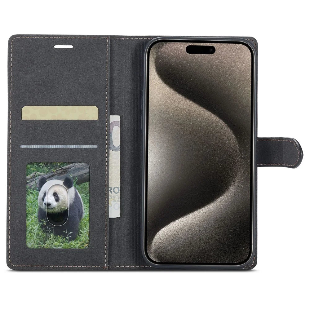 FORWENW F1 Series For iPhone 15 Pro Max PU Leather Case Phone Wallet Stand Protective Cover - Black - 2