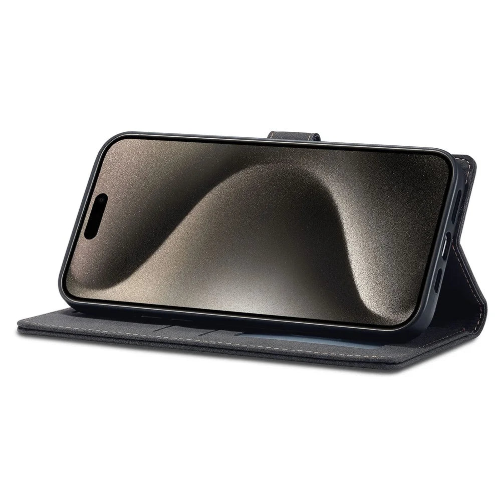 FORWENW F1 Series For iPhone 15 Pro Max PU Leather Case Phone Wallet Stand Protective Cover - Black - 3