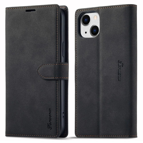 FORWENW F1 Series For iPhone 15 Plus Case Viewing Stand PU Leather Flip Cell Phone Cover - Black - 1