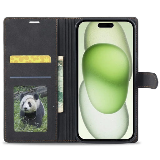 FORWENW F1 Series For iPhone 15 Plus Case Viewing Stand PU Leather Flip Cell Phone Cover - Black - 2