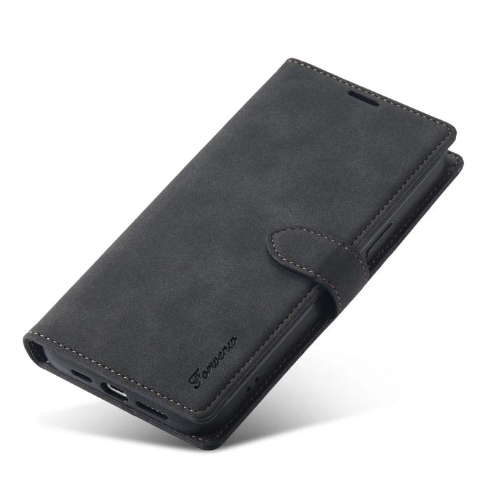 FORWENW F1 Series For iPhone 15 Plus Case Viewing Stand PU Leather Flip Cell Phone Cover - Black - 5