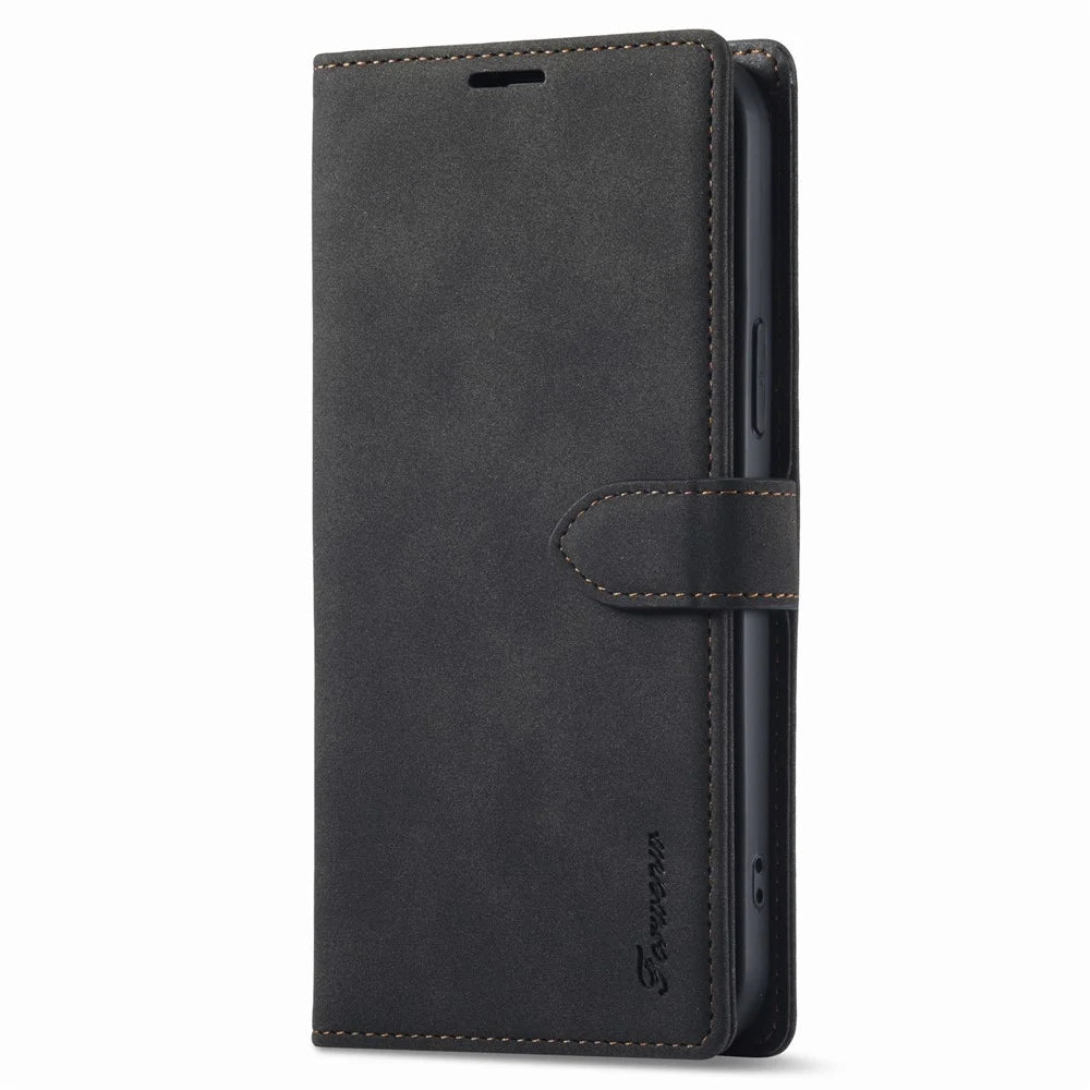 FORWENW F1 Series For iPhone 15 Plus Case Viewing Stand PU Leather Flip Cell Phone Cover - Black - 6