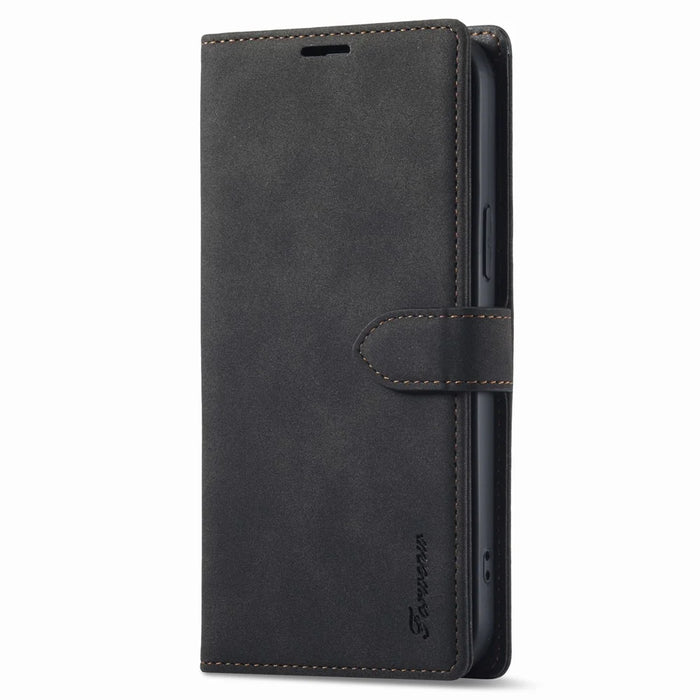 FORWENW F1 Series For iPhone 15 Plus Case Viewing Stand PU Leather Flip Cell Phone Cover - Black - 6