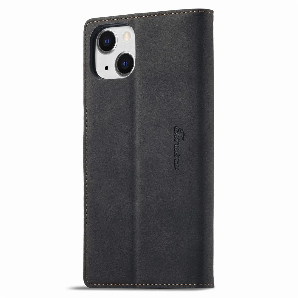 FORWENW F1 Series For iPhone 15 Plus Case Viewing Stand PU Leather Flip Cell Phone Cover - Black - 7