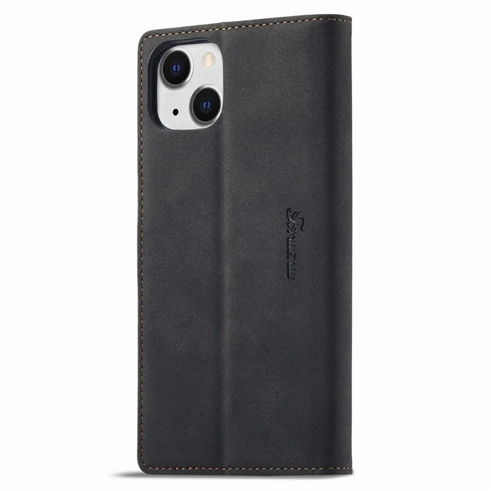 FORWENW F1 Series For iPhone 15 Plus Case Viewing Stand PU Leather Flip Cell Phone Cover - Black - 7