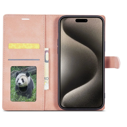 FORWENW F1 Series For iPhone 15 Pro Case PU Leather Magnetic Clasp Full Protection Phone Wallet Cover - Rose Gold - 2