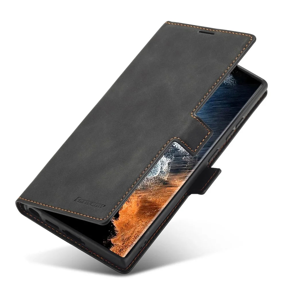 FORWENW Fantasy Series for Samsung Galaxy S24 Ultra Skin-touch Leather Phone Cover Stand Wallet Case - Black - 4
