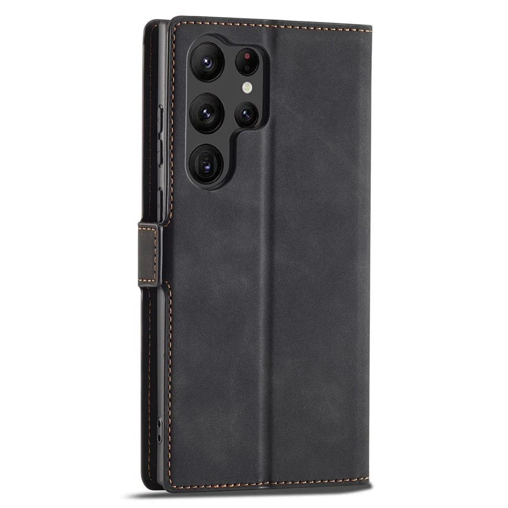 FORWENW Fantasy Series for Samsung Galaxy S24 Ultra Skin-touch Leather Phone Cover Stand Wallet Case - Black - 6