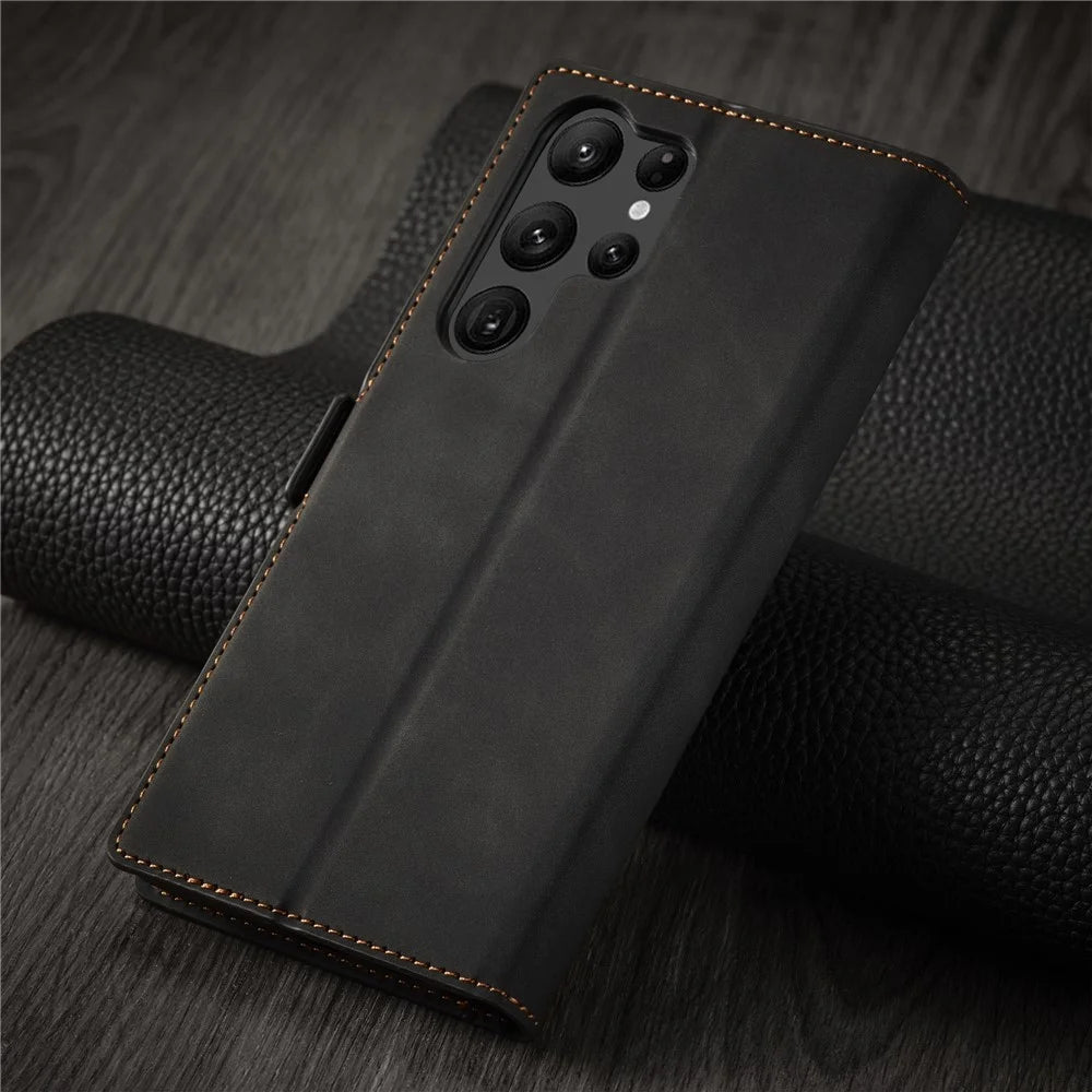 FORWENW Fantasy Series for Samsung Galaxy S24 Ultra Skin-touch Leather Phone Cover Stand Wallet Case - Black - 7