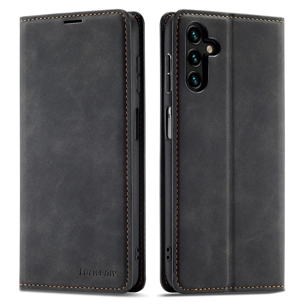 FORWENW Fantasy Series for Samsung Galaxy A35 5G Stand Wallet PU Leather Phone Cover Anti-drop Case - Black - 1