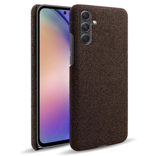 For Samsung Galaxy A55 5G Cloth+PC Phone Case Shockproof Slim Cell Phone Cover - Brown - 1