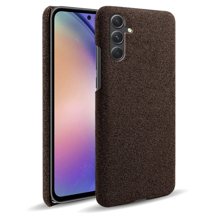 For Samsung Galaxy A55 5G Cloth+PC Phone Case Shockproof Slim Cell Phone Cover - Brown - 1