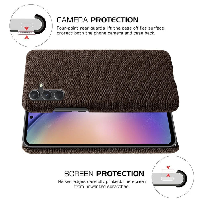 For Samsung Galaxy A55 5G Cloth+PC Phone Case Shockproof Slim Cell Phone Cover - Brown - 3