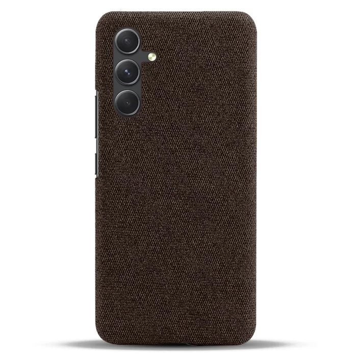 For Samsung Galaxy A55 5G Cloth+PC Phone Case Shockproof Slim Cell Phone Cover - Brown - 5