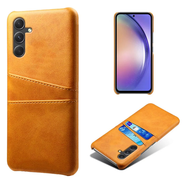 For Samsung Galaxy A35 5G Phone Case Leather+PC Shockproof Cover with Dual Card Slots - Orange - 1