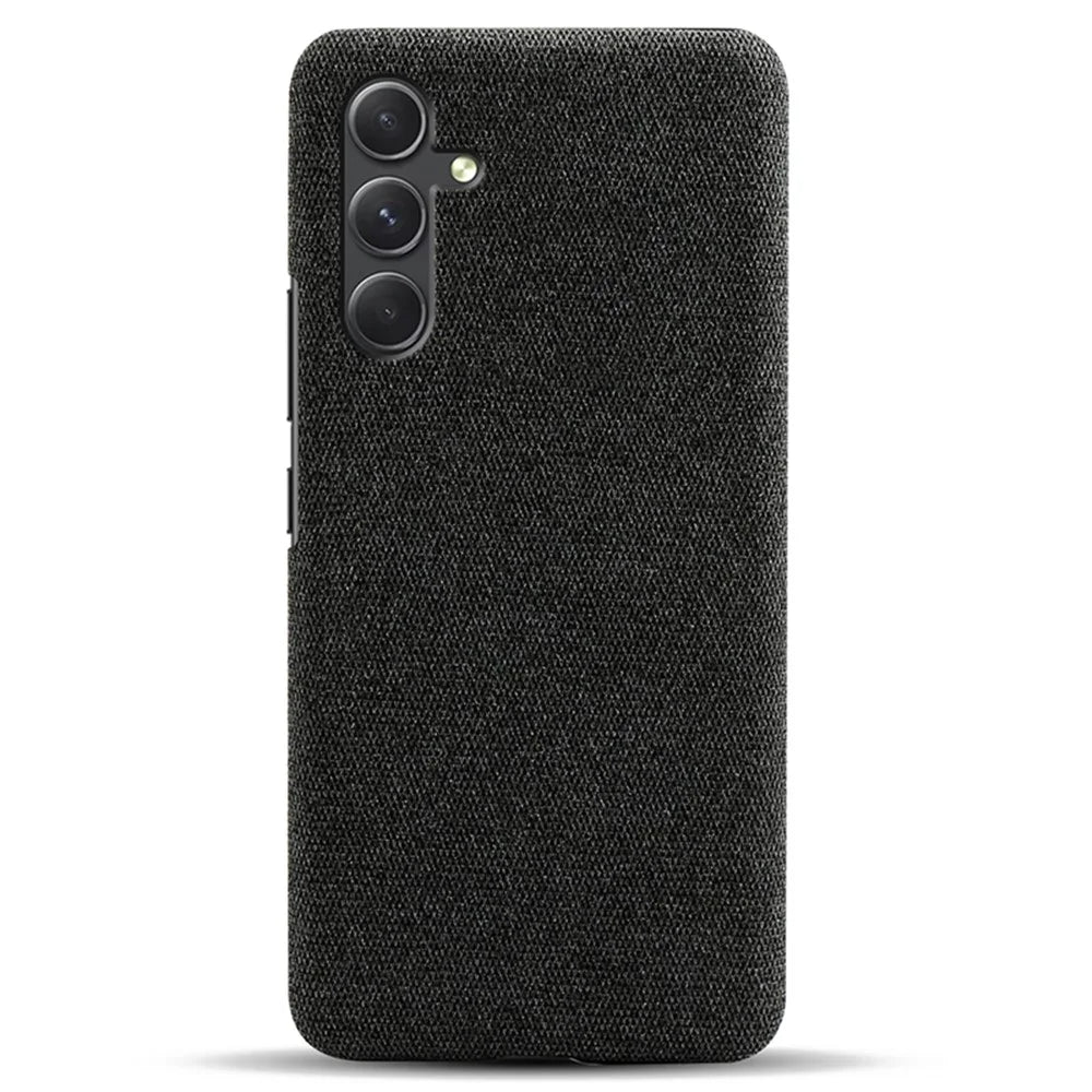For Samsung Galaxy A35 5G Anti-Scratch Phone Case PC+Cloth Shockproof Cell Phone Cover - Black - 1