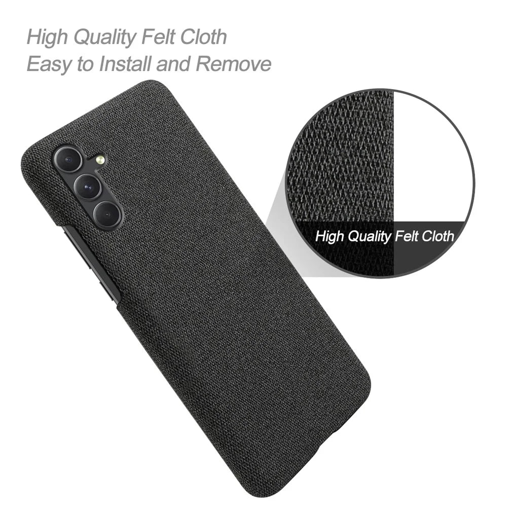 For Samsung Galaxy A35 5G Anti-Scratch Phone Case PC+Cloth Shockproof Cell Phone Cover - Black - 2