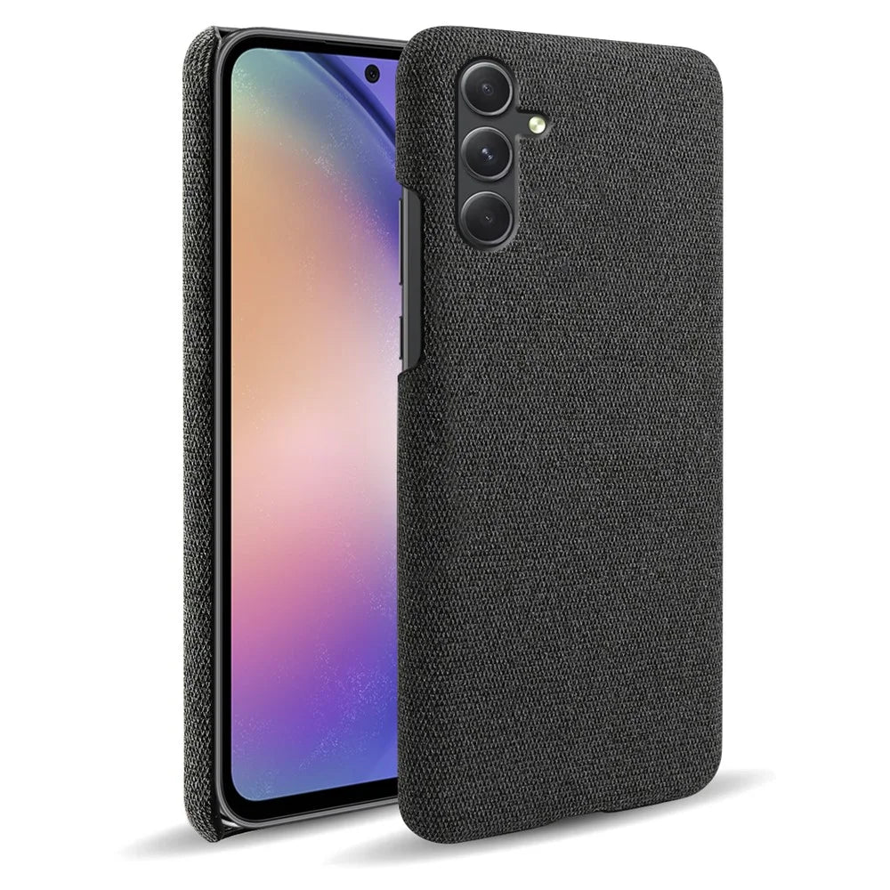 For Samsung Galaxy A35 5G Anti-Scratch Phone Case PC+Cloth Shockproof Cell Phone Cover - Black - 4