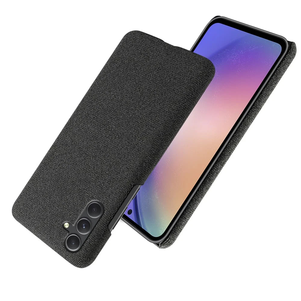 For Samsung Galaxy A35 5G Anti-Scratch Phone Case PC+Cloth Shockproof Cell Phone Cover - Black - 5
