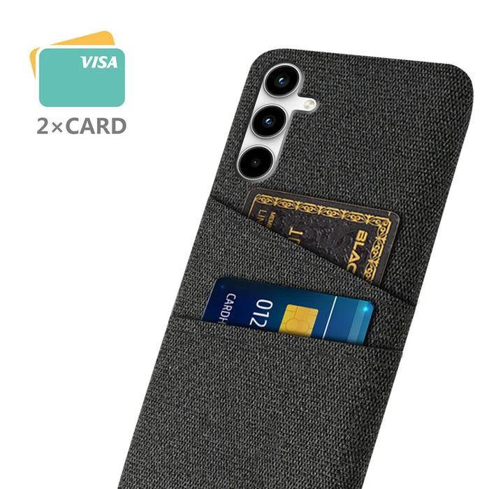 For Samsung Galaxy A55 5G Case with Dual Card Holder Cloth Texture Phone Cover - Black - 2