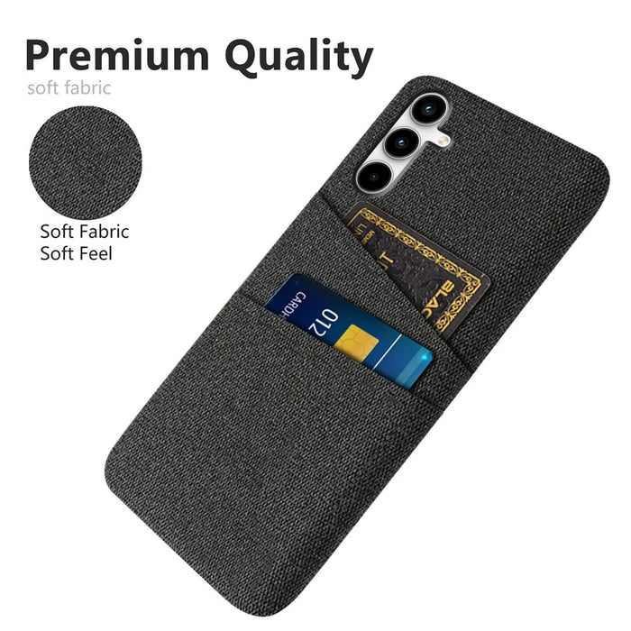 For Samsung Galaxy A55 5G Case with Dual Card Holder Cloth Texture Phone Cover - Black - 3