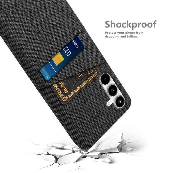 For Samsung Galaxy A55 5G Case with Dual Card Holder Cloth Texture Phone Cover - Black - 4