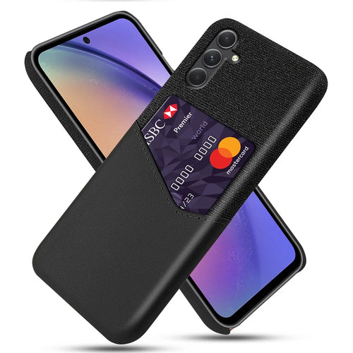 For Samsung Galaxy A55 5G Case Anti-Collision Card Slot PU Leather+PC Cell Phone Cover - Black - 1