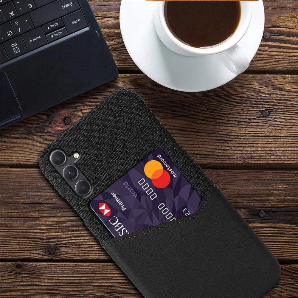 For Samsung Galaxy A55 5G Case Anti-Collision Card Slot PU Leather+PC Cell Phone Cover - Black - 2