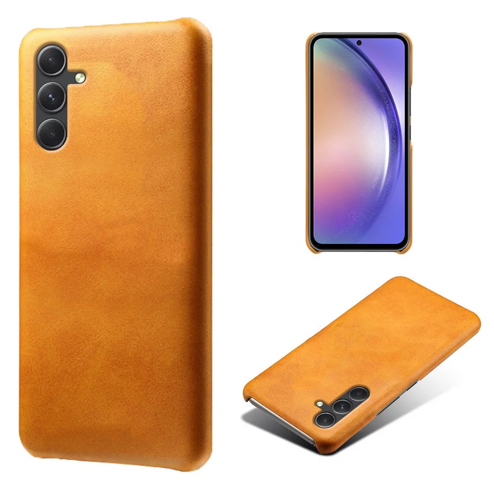 For Samsung Galaxy A35 5G PU Leather+PC Mobile Phone Cover Calf Texture Case - Orange - 5