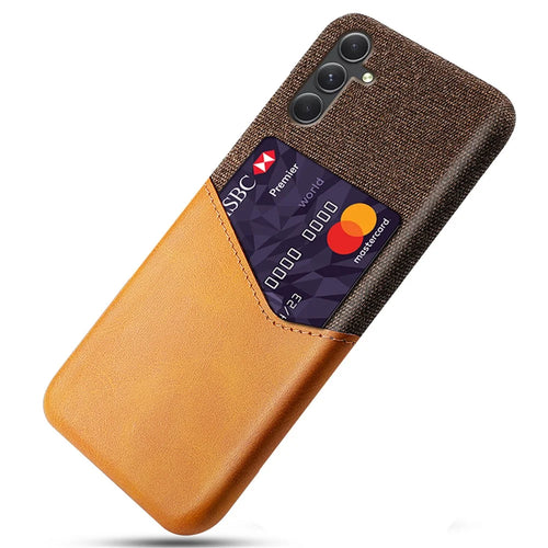For Samsung Galaxy A35 5G Slim-Fit Case Cloth+PU Leather+PC Card Holder Phone Cover - Orange - 1
