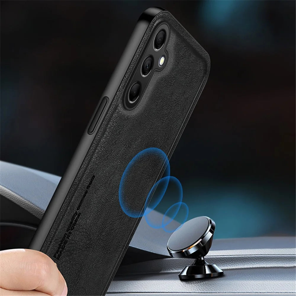 For Samsung Galaxy S23 FE Case Shockproof TPU+PU Cell Phone Cover Built-in Metal Sheet - Black - 5