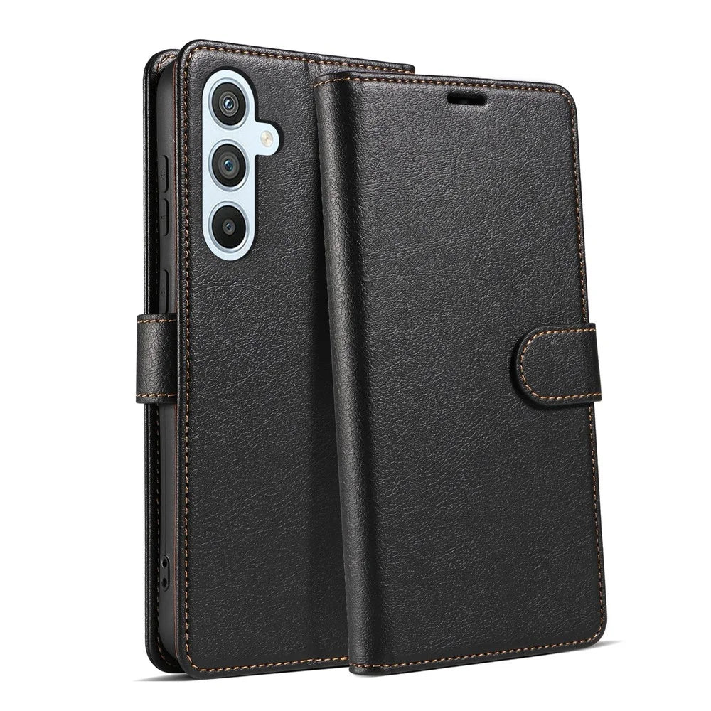 For Samsung Galaxy A55 5G Magnetic Phone Case RFID Blocking Leather Anti-fall Cover - Black - 1