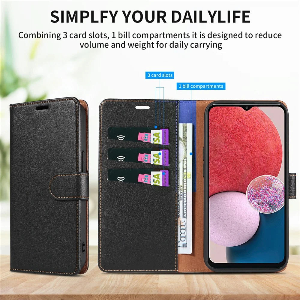 For Samsung Galaxy A55 5G Magnetic Phone Case RFID Blocking Leather Anti-fall Cover - Black - 3
