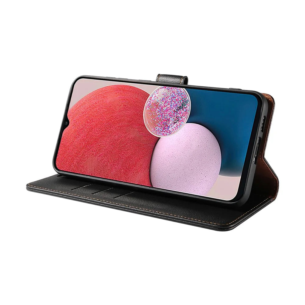 For Samsung Galaxy A55 5G Magnetic Phone Case RFID Blocking Leather Anti-fall Cover - Black - 6