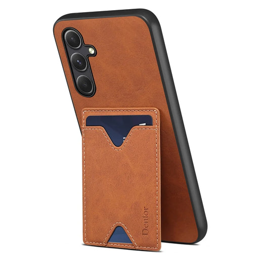 DENIOR For Samsung Galaxy A15 5G Case Kickstand Card Slot Phone Cover - Brown - 2