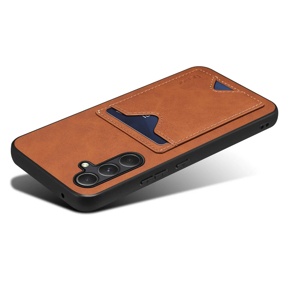 DENIOR For Samsung Galaxy A15 5G Case Kickstand Card Slot Phone Cover - Brown - 6