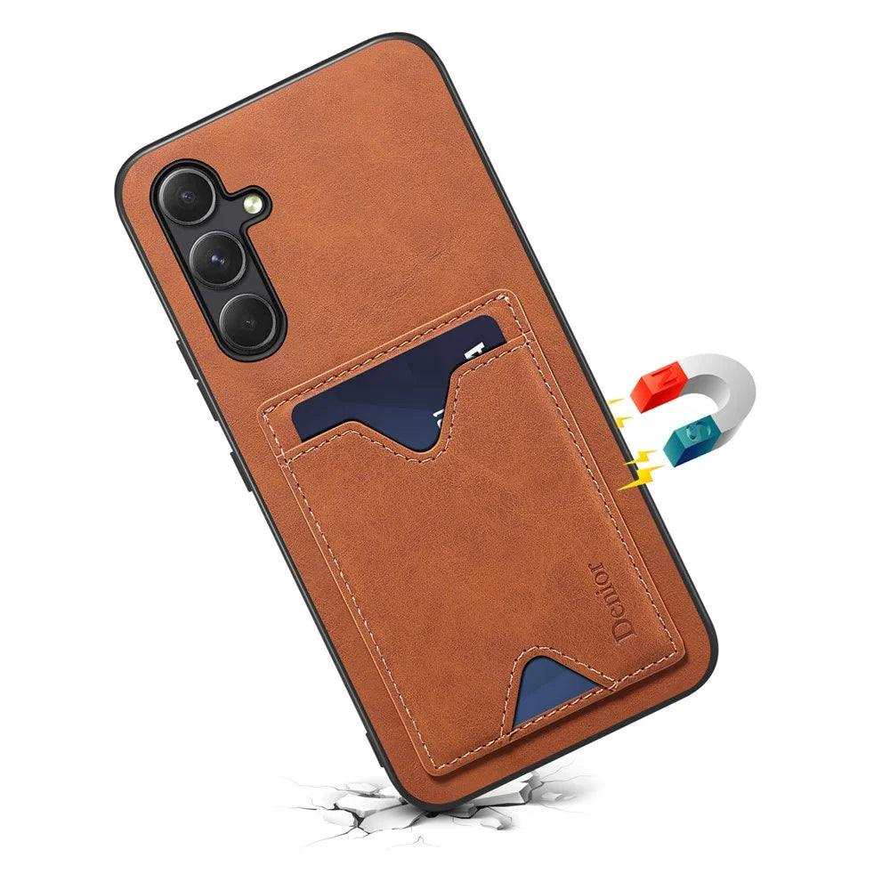 DENIOR For Samsung Galaxy A25 5G (Global) (161.0 x 76.5 x 8.3mm) Kickstand Case with Card Slot - Brown - 5