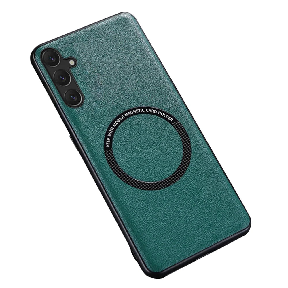 For Samsung Galaxy S24+ Magnetic Case PU Leather+TPU Drop-proof Phone Guard Cover - Green - 1