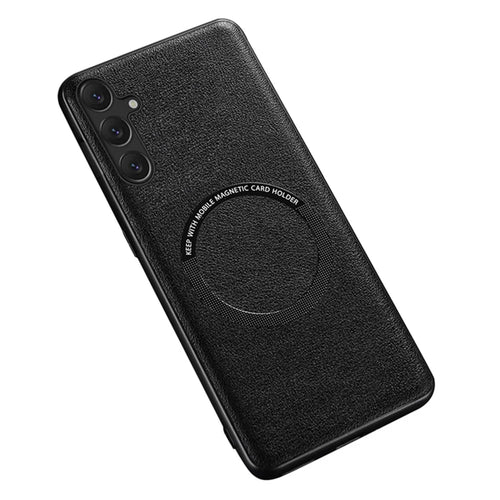For Samsung Galaxy A35 5G Case PU Leather Coated TPU Cover Magnetic Case - Black - 1