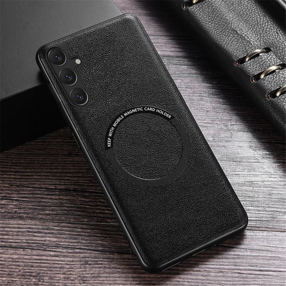 For Samsung Galaxy A35 5G Case PU Leather Coated TPU Cover Magnetic Case - Black - 2