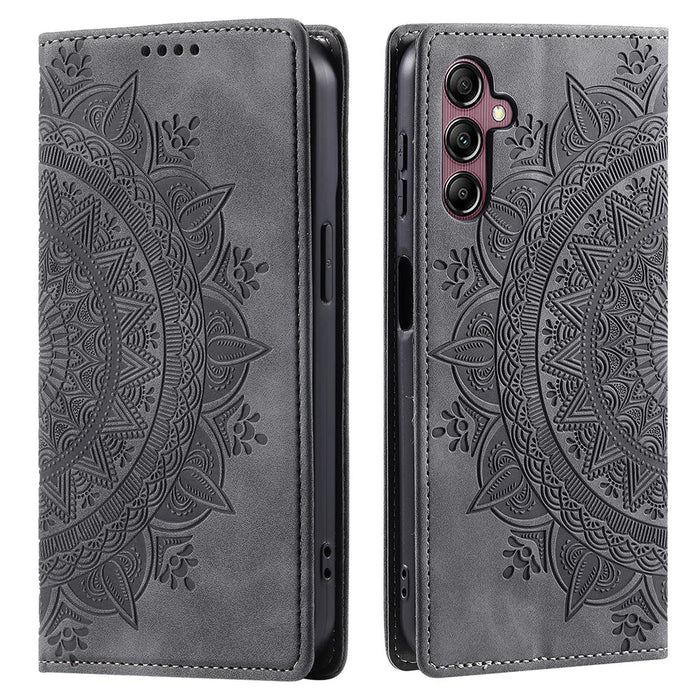 For Samsung Galaxy A55 5G Leather Case Mandala Flower Wallet Phone Cover - Grey - 1