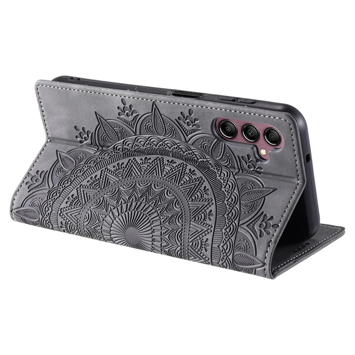 For Samsung Galaxy A55 5G Leather Case Mandala Flower Wallet Phone Cover - Grey - 4
