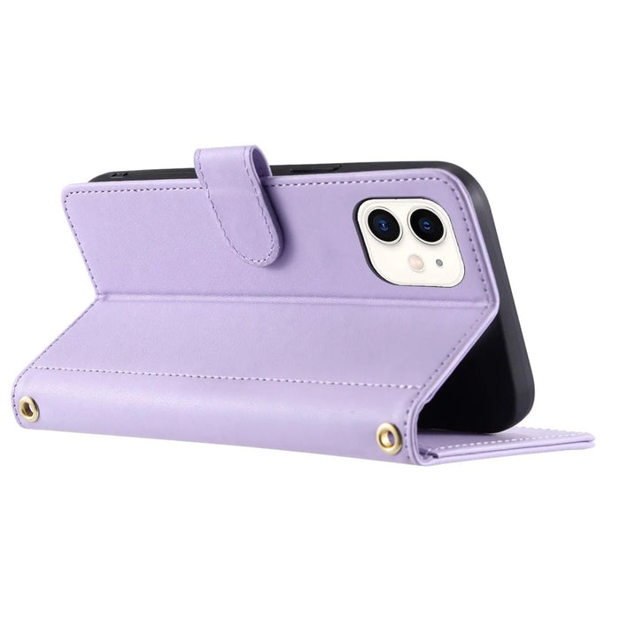 For iPhone 12 mini Leather Case Crossbody Phone Cover with 2 Straps - Purple - 3